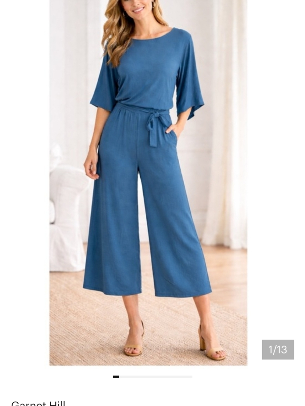 Garnet Hill size M Prato Kimono Jumpsuit 3/4 sleeve Wide leg Stretch Tencel